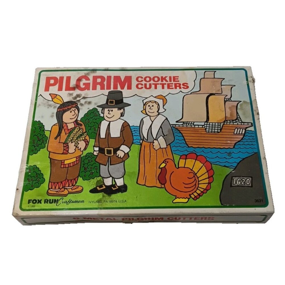 Pilgrim Cookie Cutters Fox Run Craftsmen Turkey Ship Hat Thanksgiving Set 1988